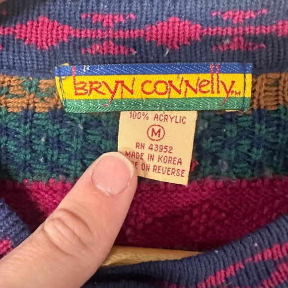 Vintage Bryn Connelly Fair Isle Floral Cardigan Sweater Multicolor Size M 2946 - Picture 3 of 4